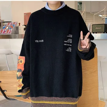 Свитер Van Goth, осенне-зимний мужской утолщенный вязаный Винтажный свитер в стиле пэчворк, Корейский модный ленивый пуловер