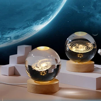 Светящаяся Планетарная Галактика Астронавт Хрустальный шар Ночные огни USB Мощность Теплый прикроватный светильник Рождественский подарок для детей ночник
