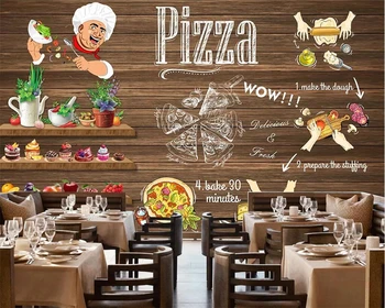 Обои на заказ, ретро ручная роспись, фон для пиццы, граффити из дерева, западный ресторан, 3D обои