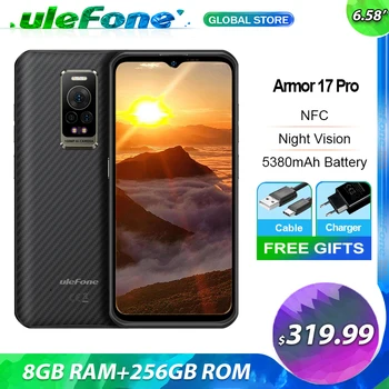 Ulefone Armor 17 Pro 8 ГБ + 256 ГБ Прочный Телефон 6,58 дюймов Android12 Камера Ночного видения 108 Мп Helio G99 4G Глобальная Версия Смартфона