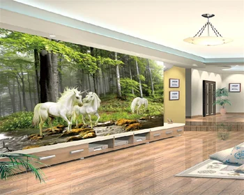 Обои Papel de parede на заказ лесные пейзажи с единорогом фон для телевизора в гостиной декоративная роспись стен из папье-маше