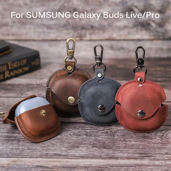 Винтажный кожаный чехол в стиле ретро для Samsung Galaxy Buds Live/Buds Pro из натуральной кожи, защитный чехол для наушников, брелок для ключей, аксессуары